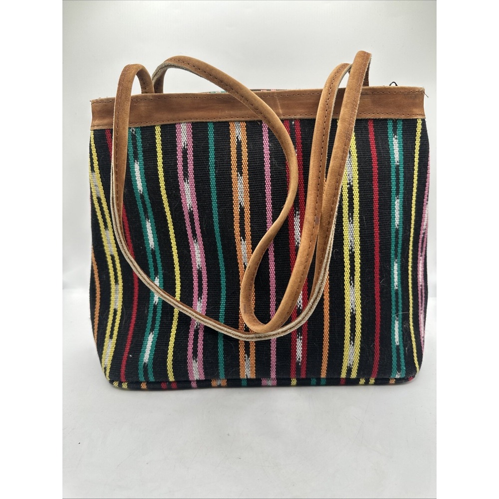 Vtg Tribal Southwestern Hippie Boho Multi Color Striped Shoulder Leather Handle